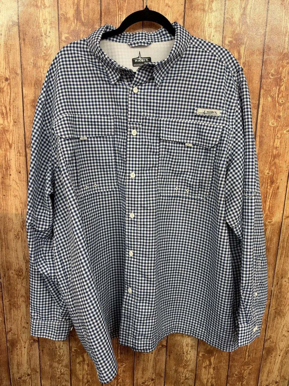 Habit Men's 2XL Fishing Shirt Long Sleeve Blue Check UPF 40+ Vented Outdoor